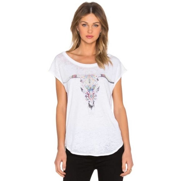 Chaser NWT Aztec Skull Graphic Scoop Neck Cap Sleeve Tunic Top White Size Medium - Picture 1 of 7